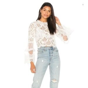 WoWo White Lace Sheer Zip up the Back Crop Top